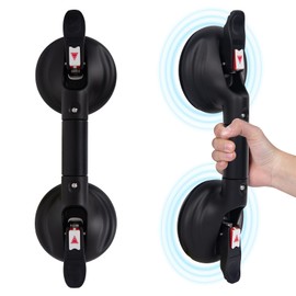 HEINSY 15inch Suction Shower Grab Bar, Portable Shower Handle Bar Suction Grip Bar Bathtub Handle with Strong Suction Cup Fitting and Rapid Release for Bathroom(Max Capacity :253lb Black）