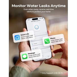 MAXCIO Wi-Fi Water Leak Detector 4 Pack, Smart Water Wireless Sensor with 110dB Adjustable Alarm, APP, SMS, Phone Notifications, 1640ft Transmission Range, Suitable for Basement, Bathroom, and Kitchen