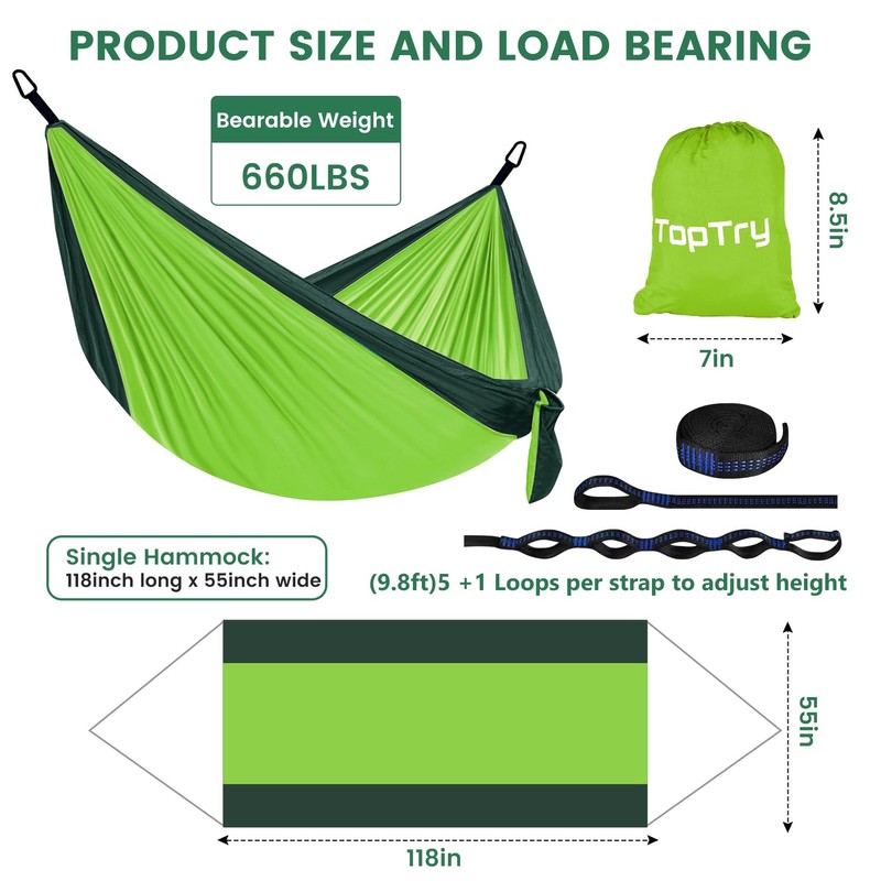 Camping Hammock, Single Hammock Premium Quality Nylon with 2 Tree