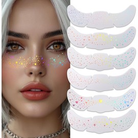 Glitter Pecas Cara Tatuaje, 6 Diferentes Tatuaje Temporal de Pecas con Brillo Dorado a Prueba de Agua, Perfecto para Maquillaje diario, Festivales y Fiestas (Iridiscente)