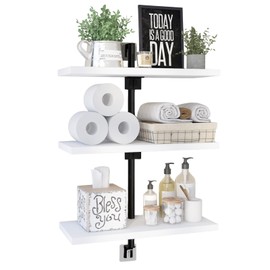 WXCGX Floating Shelves Bathroom Wall Shelf: Adjustable Height Above Toilet - Wood Mounted Storage Rustic Shelves for Bathroom Kitchen Bedroom Living Room Decor - 3 Tier - White