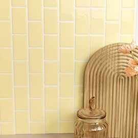 Alwayspon 10 Sheets 3D Peel and Stick PVC Backsplash Tiles, 12"x6" Self-Adhesive Wallpaper Wall Tile Stickers Stick on Subway Tiles for Kitchen Bathroom, Goose Yellow