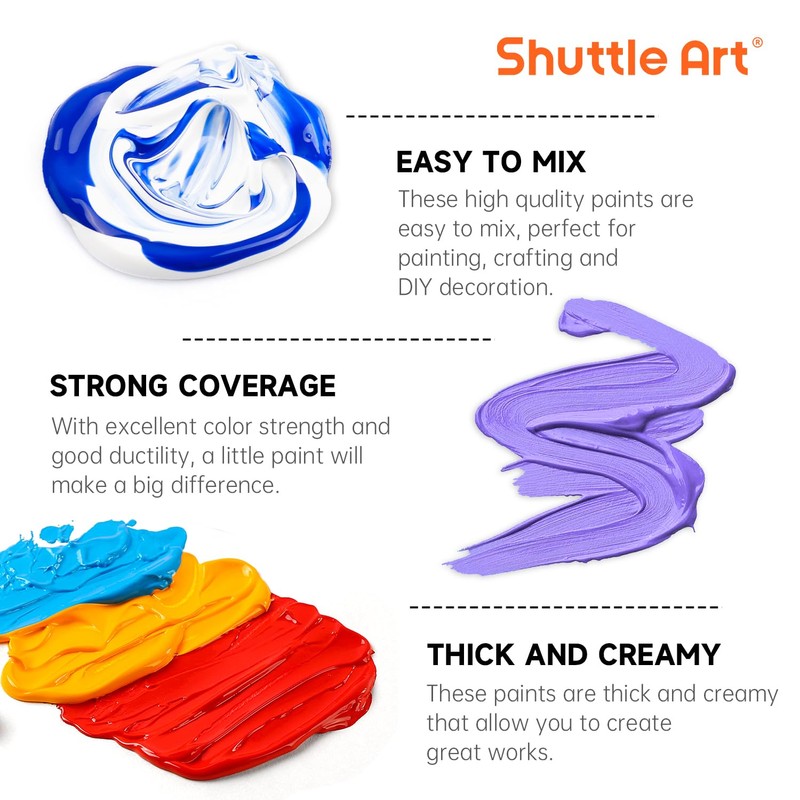 72 Pack Acrylic Paint Set, Shuttle Art 60 Colors Acrylic