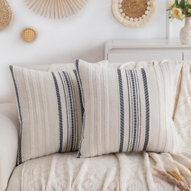 CATOLAT 2 Packs Grey Boho Pillow Covers 20x20 Inch Chenille Decorative Throw Pillow Covers for Couch, Farmhouse Accent Striped Fluffy Boho Pillows for Living Room, Sofa, Chair - Amazing Gifts