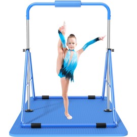 Safly Fun Gymnastics Bar with Mat for Kids 3-9, Foldable & Adjustable 35"-51", Supports 145Lbs with Pad, Easy to Assemble, Gymnastics Equipment for Indoor/Outdoor Training