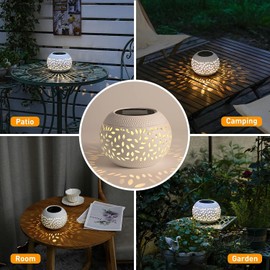 Solar Table Lanterns Outdoor Waterproof - LED Lamp White Metal table lights -Solar Powered Decorative Lantern for Desk Patio Garden Pathway Yard