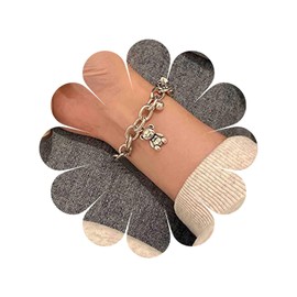 Allereya Silver Small Bear Bracelet Small Ball Bracelet Punk Paper Clip Chain Bracelet Bear Hand Chain Bracelet Jewellery for Women and Girls, Metal