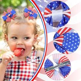 2PCS 4th of July Hair Bow Clips for Girls Kids Red White and Blue Hair Clips Patriotic Star Bow Hair Pins American Flag Headwear Memorial Day Accessories for Toddler Baby Women Independence Day Parade