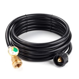 Bbcuepro 12 FT Universal Propane Extension Hose with Gauge - Leak Detector Replacement for Propane Tank, Gas Grill, Heater, RV, Fire Pit and More - Type1 Tank x Male QCC/POL Fittings