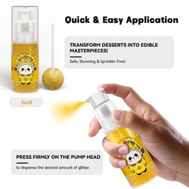 Edible Glitter for Cocktails, Edible Glitter Spray, 10g Edible Luster Dust for Cakes, Edible Shimmer Powder for Drinks, Cupcakes, Strawberries, Chocolate (Gold)