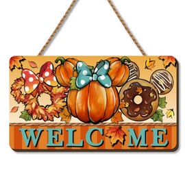 Yarcooly Fall Door Sign Autumn Front Wooden Wreath Hanging Thanksgiving Cartoon Mouse Maple Decor Fall Decorations for Home Party