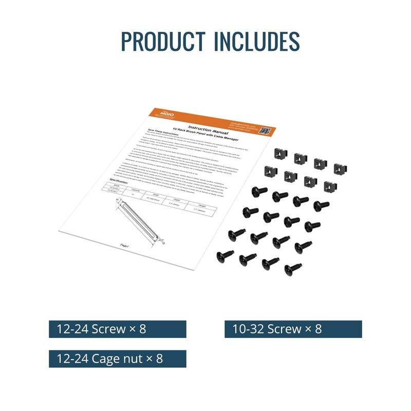 Tecmojo 1U Rack Mount Cable Management Panel with Brush,Rack Brush