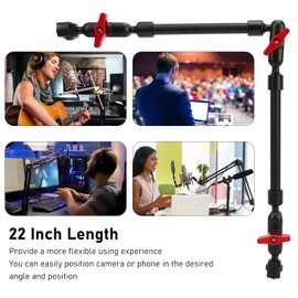 Bewinner 22 Inch Magic Arm, Movable Magic Friction Arm Adjustable Magic Arm for Camera Mount with 1/4 Inch Thread Screw, 360 Degree Rotation, Super Clamp for Microphone
