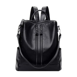 TIME100 Multi-functional Bag, Women's Bag, Rucksack, Crossbody Shoulder Bag, 4-Way Handbag, Simple Design, A4 Size, PU, For Work or School, Black