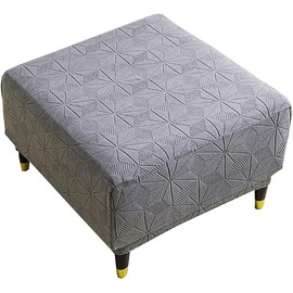 CEYISZHU Square Ottoman Cover,Stretch Square Covers Slipcover,Soft Knitted Jacquard Cover for Ottoman,Living Room Storage Stool Footstool Protection (Large,Grey)