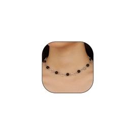 Star Pearl Choker Necklaces, Adjustable Bohemian Beaded Hollow Chain Necklaces, Dainty Y2k Charm Statement Jewelry Gifts for Women Teen Girls (Black)