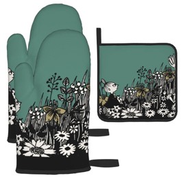 Moomin Heat Resistant Potholders Oven Mitts Pot Holders Heat Resistant Mitts Stylish Cute Oven Mitts Anti-scald Anti-slip Kitchen Mitts Can be Used with Both Left and Right Handed Hands, Heat Resistant Gloves, Unisex Set of 2