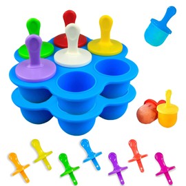 2 Pack Popsicle Mold, Mini Ice Pop Mold with Colorful Sticks Non-Stick 7-Cavity Ice Cube Trays, Cakesicles Molds for Egg Bites, Lollipop and Ice Cream Mould, Food Storage Container (Blue)