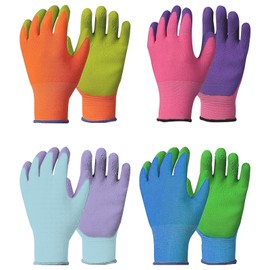 Xugoox 4 Pairs Kids Gardening Gloves for Age 6-13, Soft Gardening Protective Rubber Gloves for Boys and Girls Yard Work Activity 4 Colors