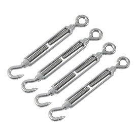 Pack of 4 Turnbuckle Wire Tensioner - M5 Stainless Steel Adjustable Wire Rope Tensioner with Hooks and Eyelets, Turnbuckle Wire Tensioner Turnbuckle, Rope Tensioner Turnbuckle