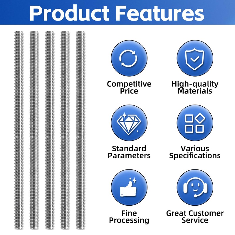 FIFIBANG M6 Threaded Rod, Stainless Steel, Pack of 6, Fully