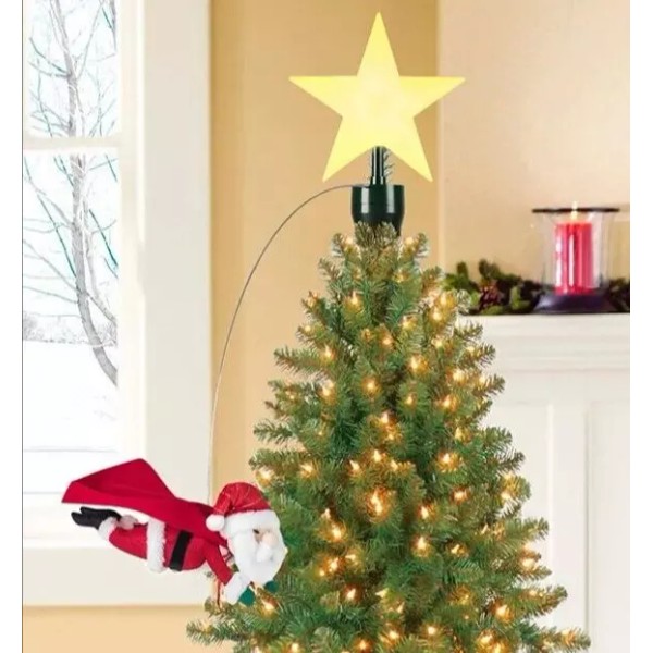 Mr. Christmas Flying Superhero Santa Animated Tree Topper with 8"