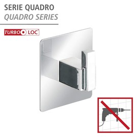 WENKO Turbo-Loc® Uno Quadro Stainless Steel Wall Hooks - No Drilling Required, Stainless Steel, 6.5 x 6.5 x 3.5 cm, Chrome