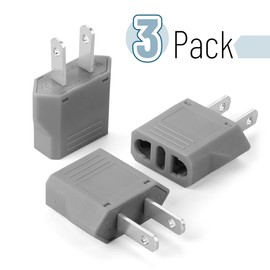 Bates- European to US Plug Adapter, 3 Pack, Gray, Plug Adapter Europe to USA
