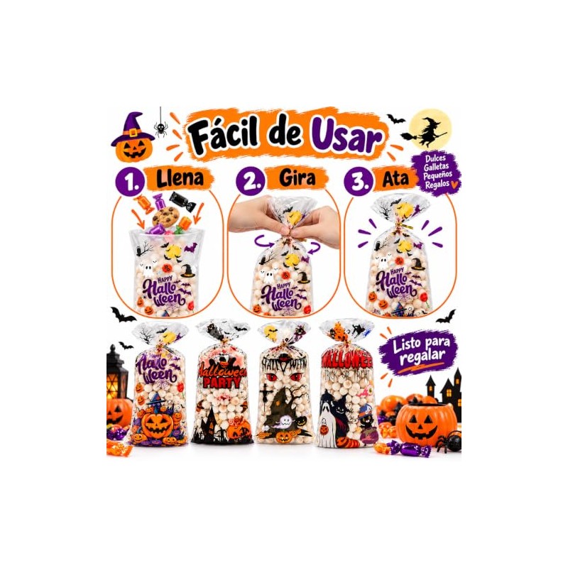 Yarratech 100 Piezas Bolsas de Dulces de Halloween, Bolsitas de