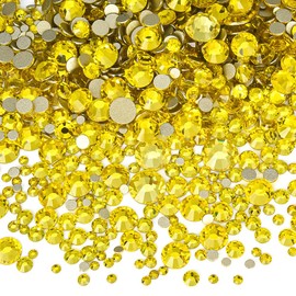 Blinginbox 1440pcs Flatback Rhinestones Glass Round Gems Crystals,Non Hotfix Rhinestones for Crafts Nail Art Clothes Shoes DIY Makeup Decorations(Citrine)