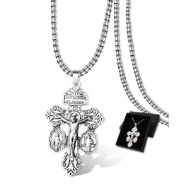 Pardon Cross Necklace Rosary for Women Men Christian Easter Gifts, Cruz Del Perdon Catolica with St Benedict and Milagrosa Medal,Cruz De Caravaca, Regalo Religioso Católico De Para Hombres Y Mujeres