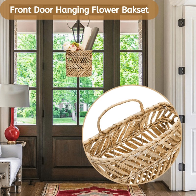YOUEON Large Woven Hanging Storage Basket, 12x5x14 Inch Natural Water