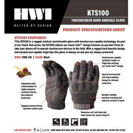 HWI Gear KTS100 Knuckle Protected Touchscreen Glove, Ergonomic Cut, Black, Large