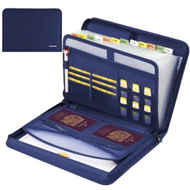 Accordion File Organizer,13 Pockets Fireproof Expanding File Folder with Multi Pockets,Portable Business Fire Safe Storage Document Organizer Folder with Zipper for Documents and File,Blue