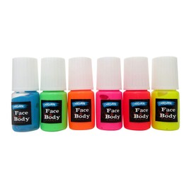 Delivan 50000725 Face & Body Paint, 0.1 fl oz (4 ml), Mini Bottle, Fluorescent Color, Set of 6 Colors