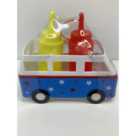 Target Bullseye Patriotic Picnic Mustard and Ketchup Caddy Set Truck Bottles NEW
