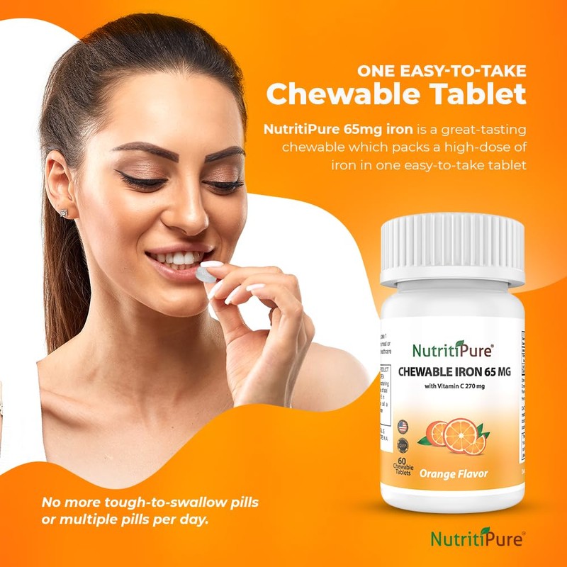 NutritiPure Chewable Iron 65 mg with Vitamin C 270 mg