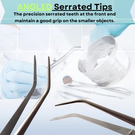Precision Serrated Tweezers Surgical Medical Pliers Angled Tips 6" Long Made of Stainless Steel Scientific Lab Forceps for Precision Detailed Work (1 Pcs)