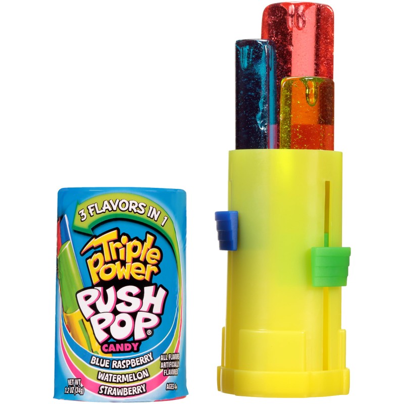Push Pop Triple Power Candy Lollipops Three-In-One, 12 Ct Bulk