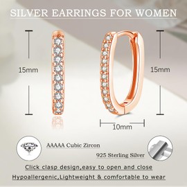 Glintara Small 925 Sterling Silver Hoop Earrings, 925 Sterling Silver Oval Hoop Earrings, Hypoallergenic Earrings, Silver Hoop Earrings, Classic Hoop Earrings with Zirconia, Cartilage Sleeping