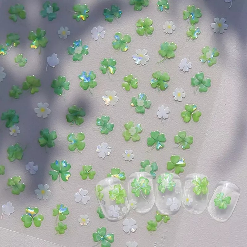 네일아트 행운듬뿍 초록초록 네잎클로버 엠보스티커 엠보네일스티커 Lucky Green Green Four-Leaf