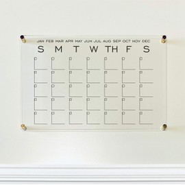 Large Clear Acrylic Monthly Calendar for wall | Dry-Erase Message White Board Calendar Wall Mounted Office Home Family Organization Tools Must Haves School Kids Adult Mom Teen Monthly Weekly ADHD Tool