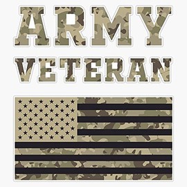 HOF Trading Military Camo Us Flag Proud Army Veteran Vinyl Sticker Waterproof Decal Laptop Wall Window Bumper Sticker 5"