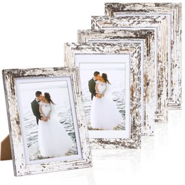 Fixwal 5x7 Picture Frames Set of 5 with Distressed White Wood Grain and HD Real Glass Cover, Vintage Photo Frames for Wall Decor Mounting and Tabletop Display