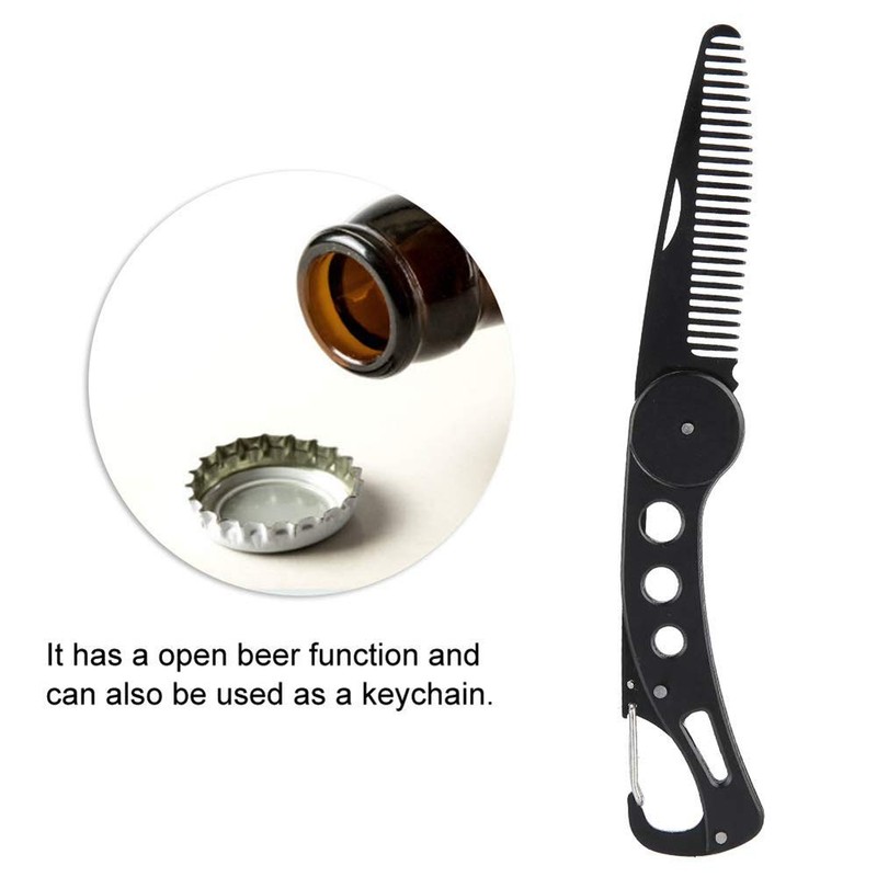 JinZeFa Stainless Steel Folding Beard Comb, Portable Multifunction Anti Static