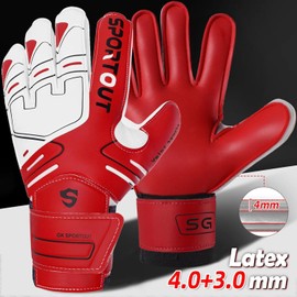 Fingersave Goalkeeper Gloves for Children, Teenagers & Adults, Non-Slip with Strong Protection for Fingers, Black, red, 8