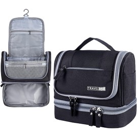 Toiletry Bag,RUMANLE Upgraded Large Hanging Travel Toiletry Organizer Kit with Heavy-Duty Zippers Waterproof Comestic Makeup Bag DOP Kit for Women Men - Black