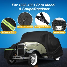 QUNSUNUS Waterproof Car Cover for Ford Model A Coupe/Roadster 1928-1931, All Weather Outdoor Car Covers with Zipper and Elastic Edges for Wind, Sun, UV and Dust Protection