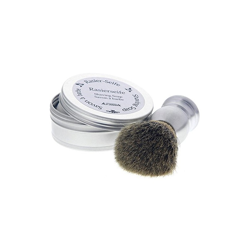 Aurawerk Gift Box with Silver Aluminium Shaving Brush + Shaving