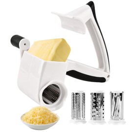 Cheese Grater Hand Crank, 3 Stainless Steel Drums ABS Cheese Shredder Dishwasher Safe Kitchen Slicer